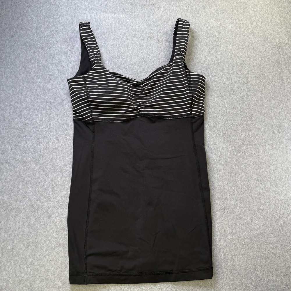 Lululemon Power Y Tank Dress Size 8 Black Stripe Built In Bra Athletic